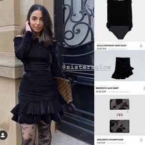 Zara Velvet Mini Skirt with Ruching & Ruffles -NWT